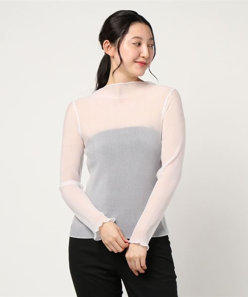 one after another NICE CLAUP（ワンアフターアナザーナイスクラップ）の「プリーツ透けトップス（Tシャツ/カットソー・レディース・グレー/アイボリー/ベージュ・FREE）」の14枚目の写真