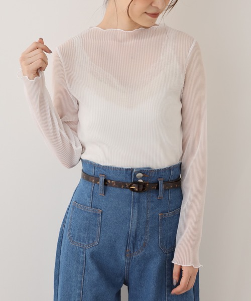 one after another NICE CLAUP（ワンアフターアナザーナイスクラップ）の「プリーツ透けトップス（Tシャツ/カットソー・レディース・グレー/アイボリー/ベージュ・FREE）」の9枚目の写真