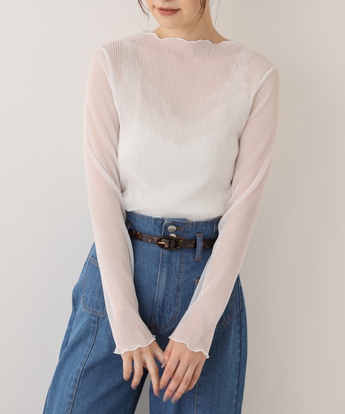 one after another NICE CLAUP（ワンアフターアナザーナイスクラップ）の「プリーツ透けトップス（Tシャツ/カットソー・レディース・グレー/アイボリー/ベージュ・FREE）」の10枚目の写真