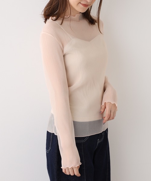 one after another NICE CLAUP（ワンアフターアナザーナイスクラップ）の「プリーツ透けトップス（Tシャツ/カットソー・レディース・グレー/アイボリー/ベージュ・FREE）」の6枚目の写真
