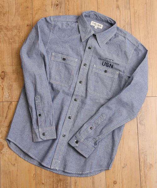 And A（アンドエー）の「AVIREX アヴィレックス TB L/S PINUP CHAMBRAY SH  ピンナップガール シャツ 長袖シャツ 6105096（シャツ/ブラウス・メンズ・ホワイト/インディゴブルー・LARGE/X-LARGE/XX-LARGE/MEDIUM）」の12枚目の写真