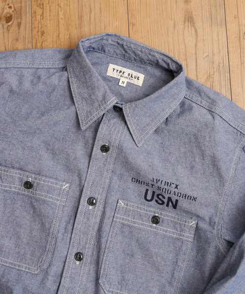 And A（アンドエー）の「AVIREX アヴィレックス TB L/S PINUP CHAMBRAY SH  ピンナップガール シャツ 長袖シャツ 6105096（シャツ/ブラウス・メンズ・ホワイト/インディゴブルー・LARGE/X-LARGE/XX-LARGE/MEDIUM）」の13枚目の写真
