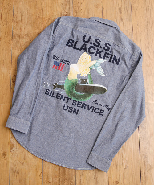 And A（アンドエー）の「AVIREX アヴィレックス TB L/S PINUP CHAMBRAY SH  ピンナップガール シャツ 長袖シャツ 6105096（シャツ/ブラウス・メンズ・ホワイト/インディゴブルー・LARGE/X-LARGE/XX-LARGE/MEDIUM）」の17枚目の写真