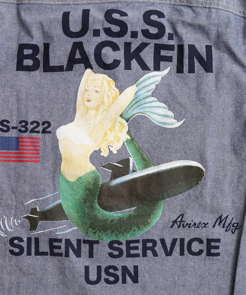 And A（アンドエー）の「AVIREX アヴィレックス TB L/S PINUP CHAMBRAY SH  ピンナップガール シャツ 長袖シャツ 6105096（シャツ/ブラウス・メンズ・ホワイト/インディゴブルー・LARGE/X-LARGE/XX-LARGE/MEDIUM）」の18枚目の写真