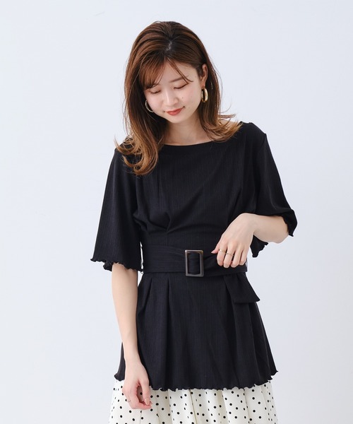 CONSCIOUS DAY（コンシャスデイ）の「ウエストベルト付トップス/CD0047（Tシャツ/カットソー・レディース・ブルー/ブラック/ベージュ/キャメル・ﾌﾘ-）」の2枚目の写真