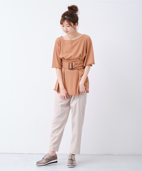 CONSCIOUS DAY（コンシャスデイ）の「ウエストベルト付トップス/CD0047（Tシャツ/カットソー・レディース・ブルー/ブラック/ベージュ/キャメル・ﾌﾘ-）」の15枚目の写真