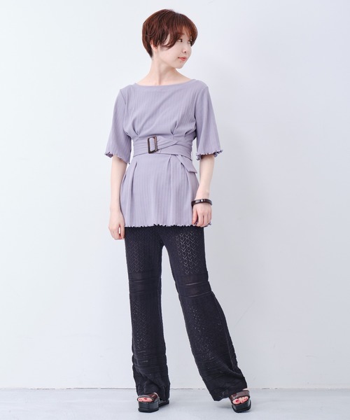 CONSCIOUS DAY（コンシャスデイ）の「ウエストベルト付トップス/CD0047（Tシャツ/カットソー・レディース・ブルー/ブラック/ベージュ/キャメル・ﾌﾘ-）」の6枚目の写真