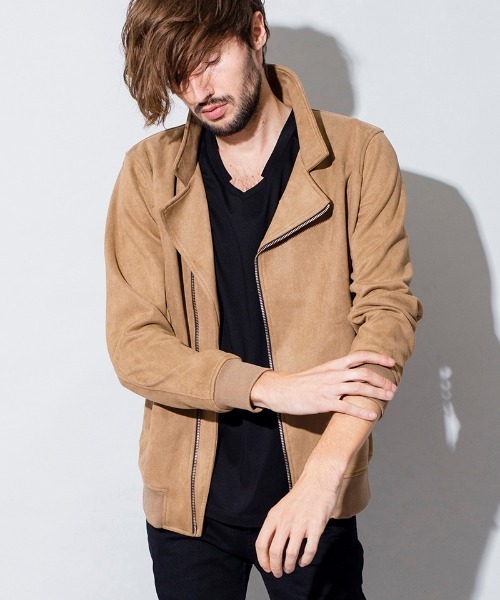 mj7718-フェイクスエードセミダブルライダースBLZ ブルゾン