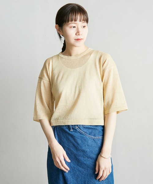 nitca（ニトカ）の「シアーリネンＴニット（ニット/セーター・レディース・ベージュ/ブラック/グリーン・FREE）」の4枚目の写真