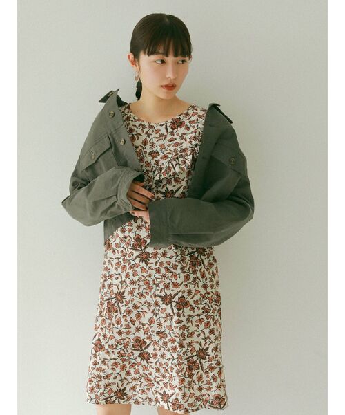 【美品】 Ungrid ボタニカル 花柄 ショルダーデザイン ミニワンピース Ungrid（アングリッド）の「ボタニカルショルダーデザインミニ