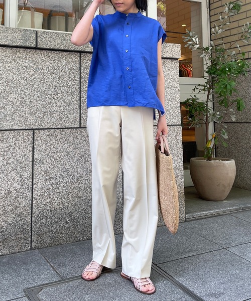 TICCA（ティッカ）の「◇【TICCA】〈別注〉 フレンチスリーブバンドカラーシャツ WOMEN（シャツ/ブラウス・レディース・ホワイト/ロイヤルブルー/パープル・FREE）」の4枚目の写真