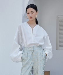 【chuclla】【2021/SS】Center zip-up volume sleeve blouse chw1495