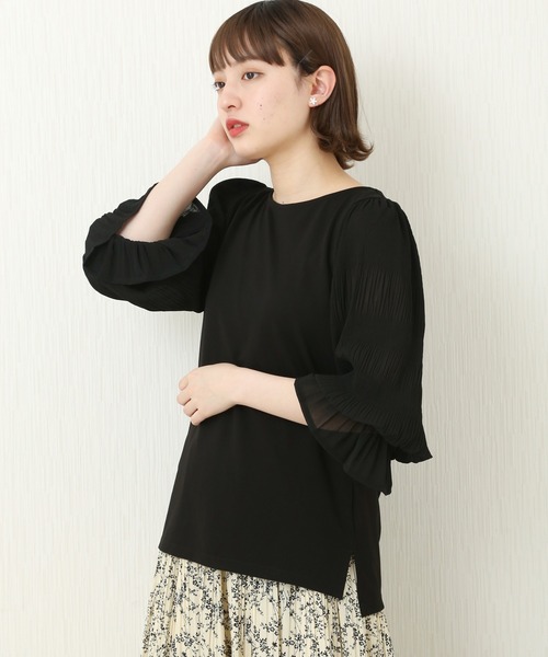 n'ee-ne（ネーネ）の「ポンチマジョリカプリーツ切り替え　ブラウス（シャツ/ブラウス・レディース・ピンク/ブルー/オフホワイト/ブラック・M/L）」の3枚目の写真