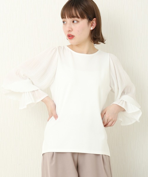 n'ee-ne（ネーネ）の「ポンチマジョリカプリーツ切り替え　ブラウス（シャツ/ブラウス・レディース・ピンク/ブルー/オフホワイト/ブラック・M/L）」の5枚目の写真