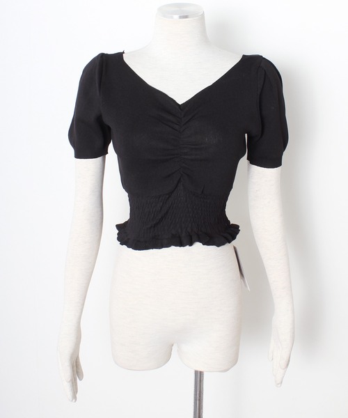 Primazel（プリマゼル）の「ハートネックギャザーショートカットソー（Tシャツ/カットソー・レディース・ラベンダー/ホワイト/ブラック・M）」の4枚目の写真