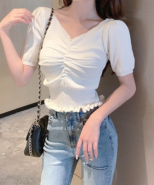 Primazel（プリマゼル）の「ハートネックギャザーショートカットソー（Tシャツ/カットソー・レディース・ラベンダー/ホワイト/ブラック・M）」の17枚目の写真