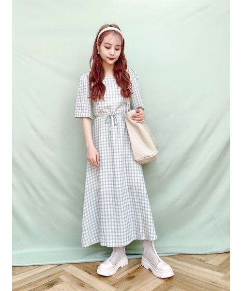 JUMELLE(ジュメロ)の「ギンガムチェックワンピース(ワンピース・レディース・グリーン・FREE)」の4枚目の写真