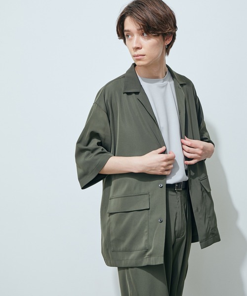 JUNRED（ジュンレッド）の「ライトスムースタッチルーズオープンカラーS/Sシャツ（シャツ/ブラウス・メンズ・ブラック/カーキ/ブルー・S/M/L）」の2枚目の写真