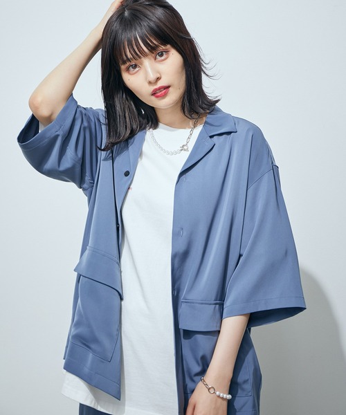 JUNRED（ジュンレッド）の「ライトスムースタッチルーズオープンカラーS/Sシャツ（シャツ/ブラウス・メンズ・ブラック/カーキ/ブルー・S/M/L）」の3枚目の写真