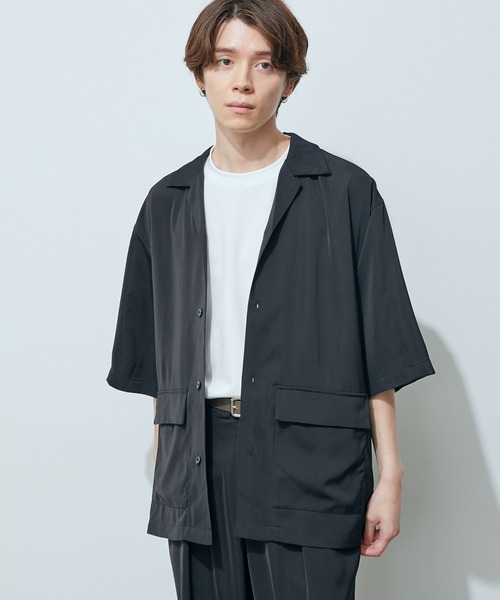 JUNRED（ジュンレッド）の「ライトスムースタッチルーズオープンカラーS/Sシャツ（シャツ/ブラウス・メンズ・ブラック/カーキ/ブルー・S/M/L）」の12枚目の写真