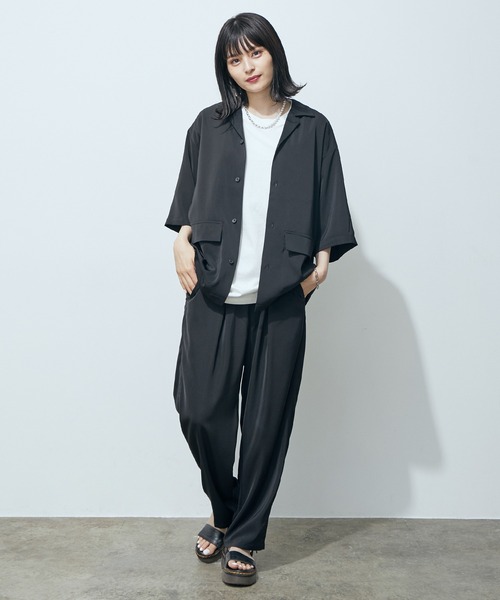 JUNRED（ジュンレッド）の「ライトスムースタッチルーズオープンカラーS/Sシャツ（シャツ/ブラウス・メンズ・ブラック/カーキ/ブルー・S/M/L）」の5枚目の写真