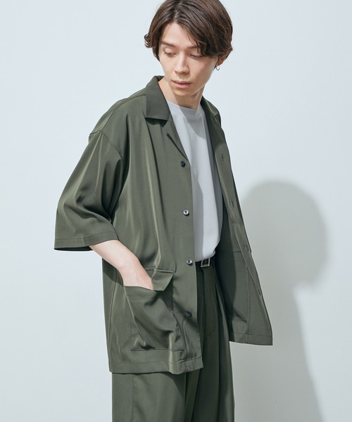 JUNRED（ジュンレッド）の「ライトスムースタッチルーズオープンカラーS/Sシャツ（シャツ/ブラウス・メンズ・ブラック/カーキ/ブルー・S/M/L）」の9枚目の写真