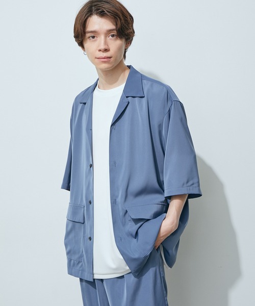 JUNRED（ジュンレッド）の「ライトスムースタッチルーズオープンカラーS/Sシャツ（シャツ/ブラウス・メンズ・ブラック/カーキ/ブルー・S/M/L）」の4枚目の写真