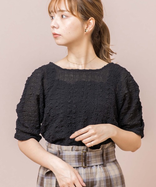 flower(フラワー)の「シアーバブルトップ(Tシャツ/カットソー・レディース・ブラック/アイボリー・FREE)」の1枚目の写真