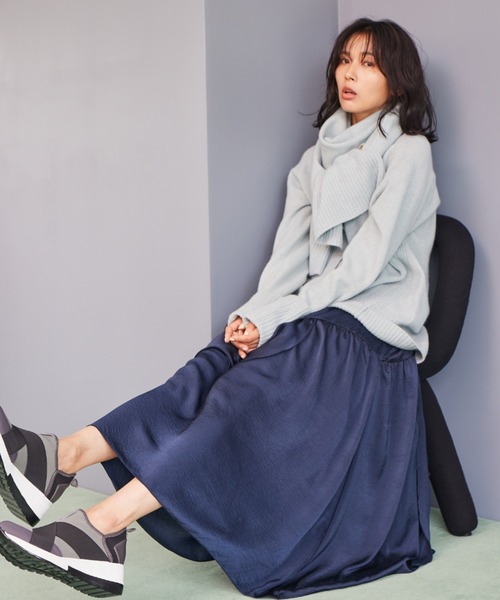 美品！BARNYARDSTORM アシンメトリー サテン ロングスカート 紺 F 