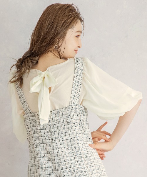 WILLSELECTION（ウィルセレクション）の「★バックリボンハイブリッドトップス（Tシャツ/カットソー・レディース・ピンク/アイボリー/ブラック・MEDIUM）」の2枚目の写真