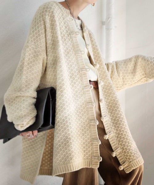 antiqua（アンティカ）の「×即こなれ。チャイナニットカーデ（ニット/セーター・レディース・オフホワイト/モカ/ブラック系その他・FREE）」の9枚目の写真