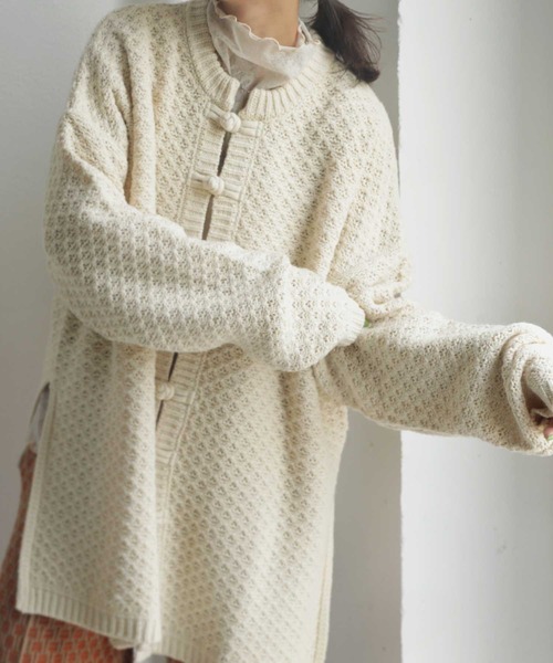antiqua（アンティカ）の「×即こなれ。チャイナニットカーデ（ニット/セーター・レディース・オフホワイト/モカ/ブラック系その他・FREE）」の5枚目の写真