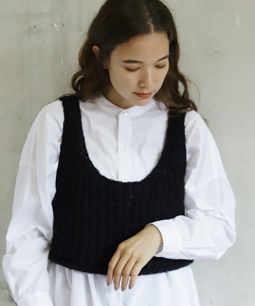 セール】ビスチェ クロシェ編み ベスト トップス ニットビスチェ ニット かぎ針 春夏 ショート丈 ニットベスト（ベスト）｜shopnikoniko（ショップニコニコ）のファッション通販  - ZOZOTOWN 専用　niko and... モヘヤ羊毛混手編み風黒ニットベスト　ニットビスチェ