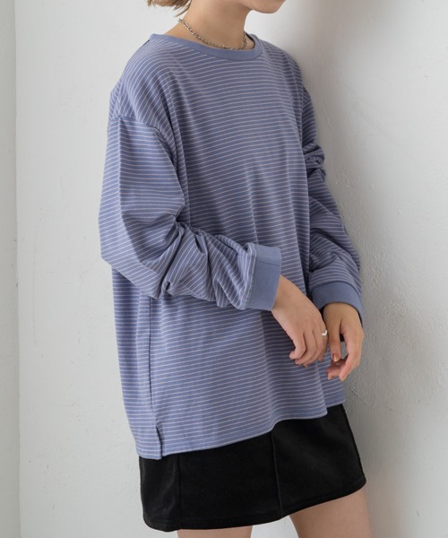 Kastane（カスタネ）の「配色ルーズボーダーロンT（Tシャツ/カットソー・レディース・サックスブルー/ダークブラウン/ピンク/パープル・FREE）」の4枚目の写真