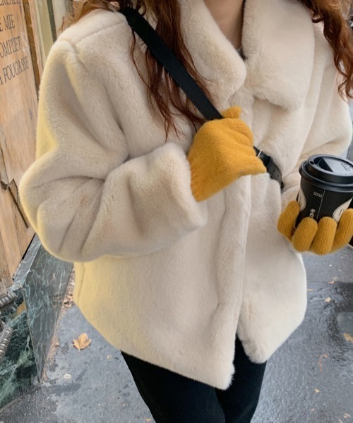 by muni:r（バイ ムニール）の「さらさら カラー ファージャケット（テーラードジャケット・レディース・アイボリー/ブラウン/ブルー・FREE）」の11枚目の写真