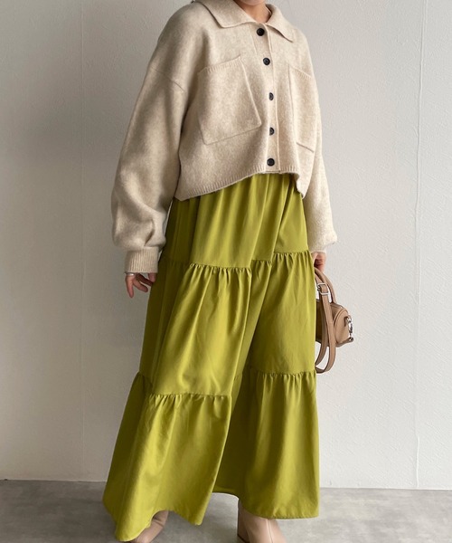 w closet（ダブルクローゼット）の「襟付きビックポケットショートカーディガン（カーディガン/ボレロ・レディース・レッド/ライム/ダークブラウン系1/キナリ/イエロー・FREE）」の9枚目の写真