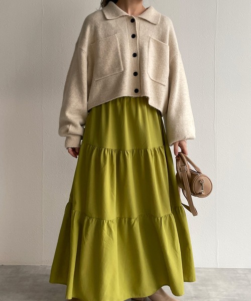 w closet（ダブルクローゼット）の「襟付きビックポケットショートカーディガン（カーディガン/ボレロ・レディース・レッド/ライム/ダークブラウン系1/キナリ/イエロー・FREE）」の11枚目の写真