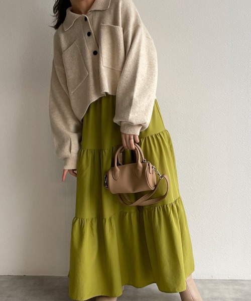 w closet（ダブルクローゼット）の「襟付きビックポケットショートカーディガン（カーディガン/ボレロ・レディース・レッド/ライム/ダークブラウン系1/キナリ/イエロー・FREE）」の14枚目の写真