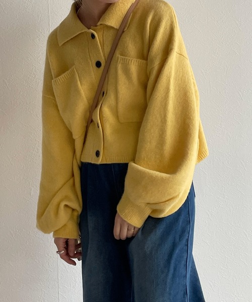 w closet（ダブルクローゼット）の「襟付きビックポケットショートカーディガン（カーディガン/ボレロ・レディース・レッド/ライム/ダークブラウン系1/キナリ/イエロー・FREE）」の16枚目の写真