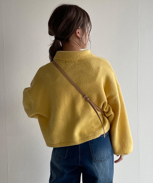 w closet（ダブルクローゼット）の「襟付きビックポケットショートカーディガン（カーディガン/ボレロ・レディース・レッド/ライム/ダークブラウン系1/キナリ/イエロー・FREE）」の17枚目の写真