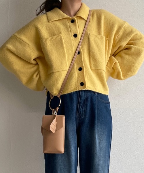 w closet（ダブルクローゼット）の「襟付きビックポケットショートカーディガン（カーディガン/ボレロ・レディース・レッド/ライム/ダークブラウン系1/キナリ/イエロー・FREE）」の19枚目の写真