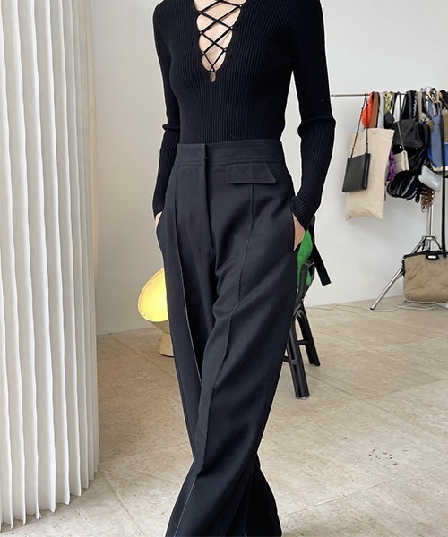 chuclla（チュクラ）の「【chuclla】【2021/AW】Center seam wide pants chw21a104（スラックス・レディース・ブラック・S/L/M）」の3枚目の写真