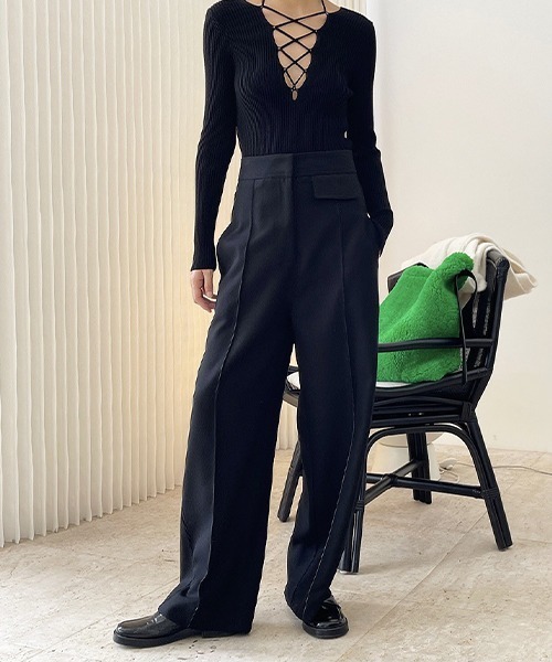 chuclla（チュクラ）の「【chuclla】【2021/AW】Center seam wide pants chw21a104（スラックス・レディース・ブラック・S/L/M）」の9枚目の写真