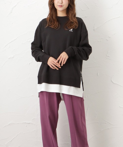 KANGOL（カンゴール）の「KANGOL カンゴール フェイクレイヤード裏毛スウェットトレーナー（スウェット・レディース・ブラック/ピンク/グリーン/グレイッシュベージュ/チャコール・M/L）」の2枚目の写真