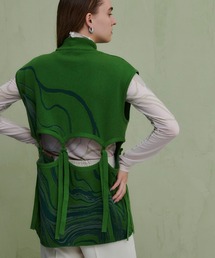 【セットアップ対応】マーブリングジャガードニットベスト /ウォッシャブル