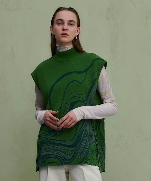 PUBLIC TOKYO(パブリックトウキョウ)の「【セットアップ対応】マーブリングジャガードニットベスト /ウォッシャブル(ベスト・レディース・ベージュ/グリーン・FREE)」の15枚目の写真