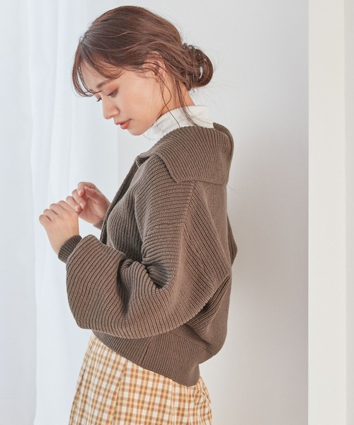 mysty woman（ミスティウーマン）の「ビッグカラーボリューム袖プルオーバー 264374（ニット/セーター・レディース・ブラウン/オフホワイト/ラベンダー・FREE）」の6枚目の写真