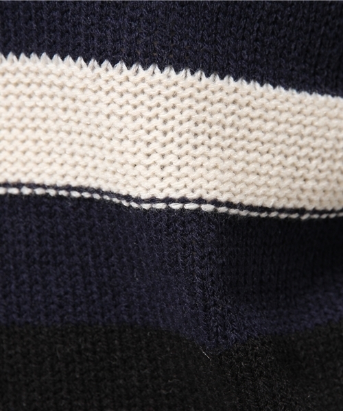 mystic（ミスティック）の「太ボーダーKNITプルオーバー（ニット/セーター・レディース・ライトグレー/ネイビー/ブラック/オフホワイト・ﾌﾘ-）」の11枚目の写真