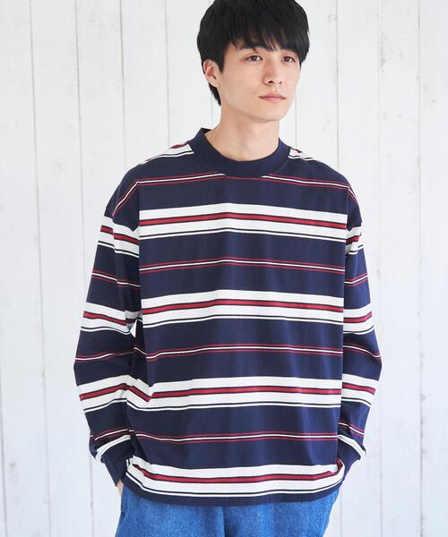 coen（コーエン）の「マルチワイドボーダーロングスリーブTシャツ（Tシャツ/カットソー・メンズ・ダークグレー/ダークグリーン/ネイビー・SMALL/MEDIUM/LARGE/X-LARGE）」の7枚目の写真