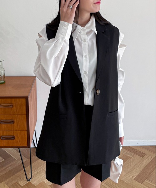 EPIMI E'PIMMY（エピミエピミー）の「〈Set upにも〉アソートジャケットベストジレ（ベスト・レディース・ブラック/ベージュ/アイボリー/ブラック系その他・MEDIUM）」の4枚目の写真